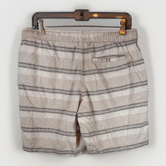 Old Navy Other - Old Navy Linen Striped Jogger Shorts Tan‎ Brown Size M Elastic Waist High Rise